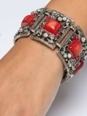 Stunning Vintage Large Red Link Bracelet and Matching Screw Back Earrings